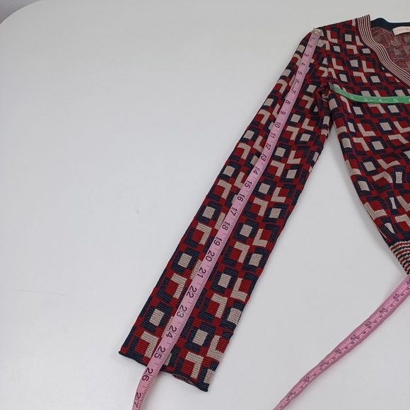 Tory Burch Logo Jacquard Cardigan Size S Women Preppy In Light Royal Burgandy - Picture 12 of 15